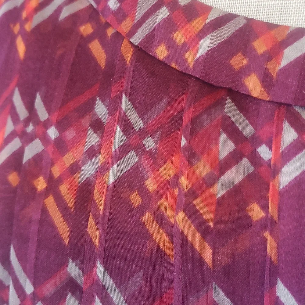 HALOGEN Geometric Pleated Fit & Flare Dress Burgundy Plum 4P Office Wedding